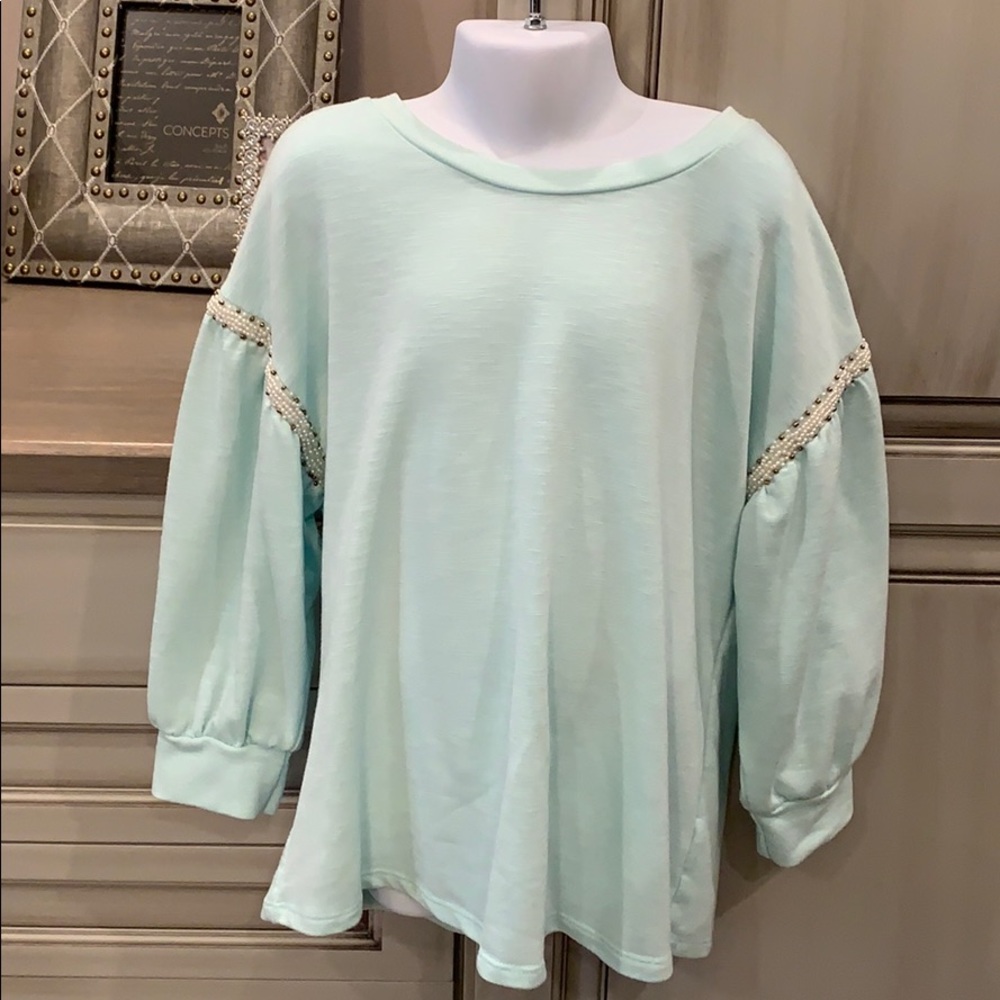 Girls pearl embellished bubble sleeve sweatshirt